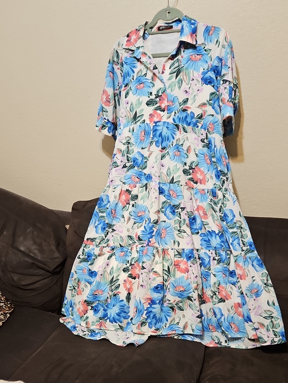 Tiered Floral Maxi Dress in Blue & Pink